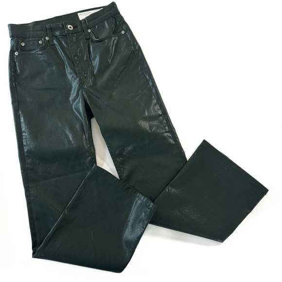 Rag & Bone Jeans Womens 27 Casey Coated High Rise Ankle Flare Pine Green - Picture 4 of 8